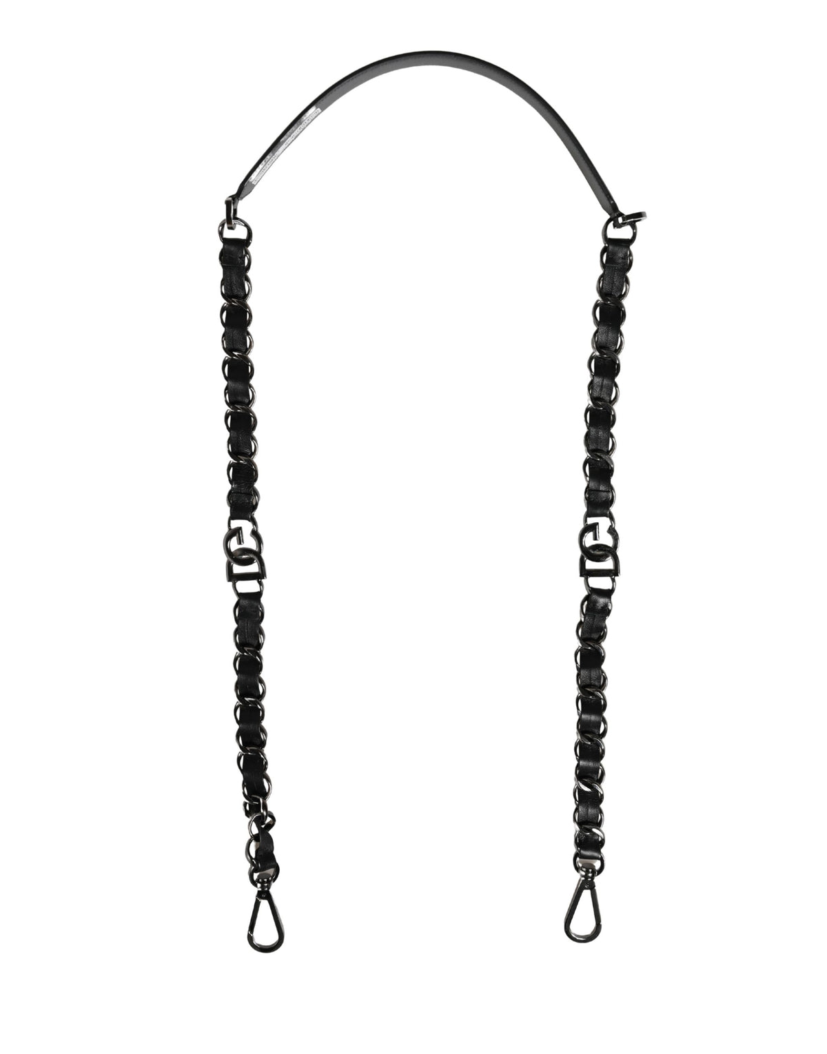 Dolce & Gabbana Tracolla Accessoria in Pelle Nera con Catena Argento
