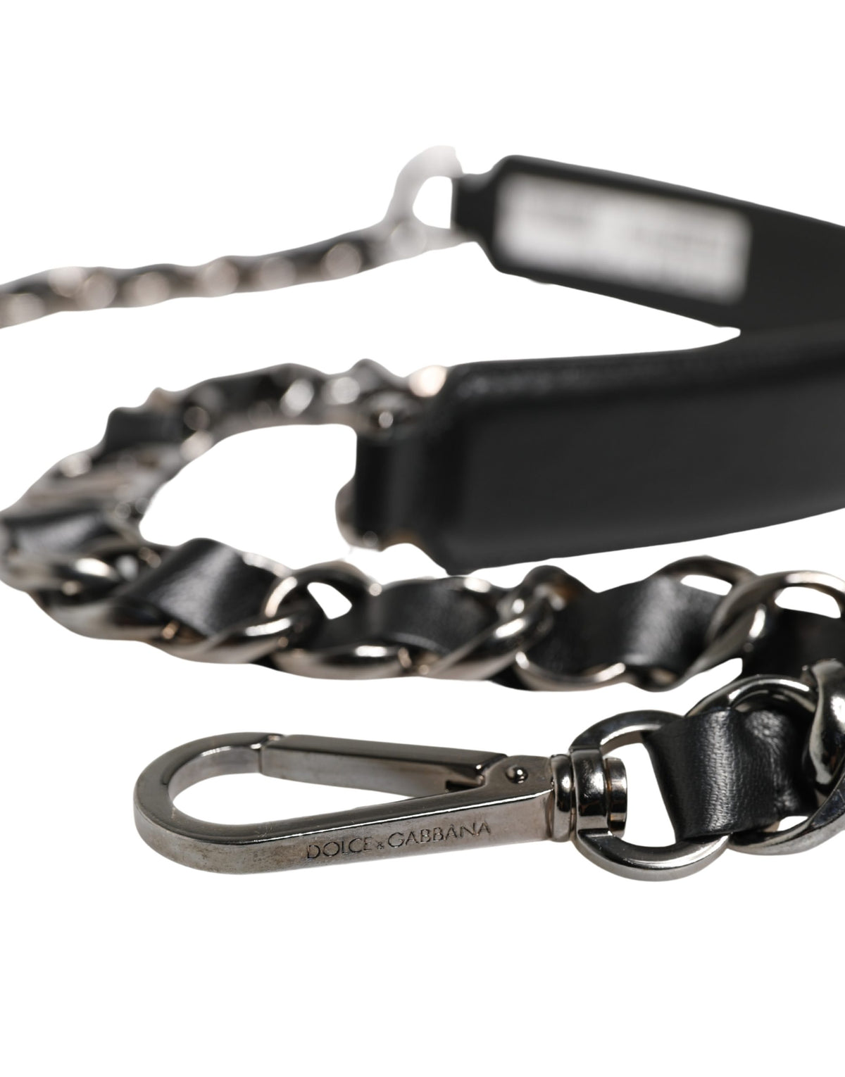 Dolce & Gabbana Tracolla Accessoria in Pelle Nera con Catena Argento