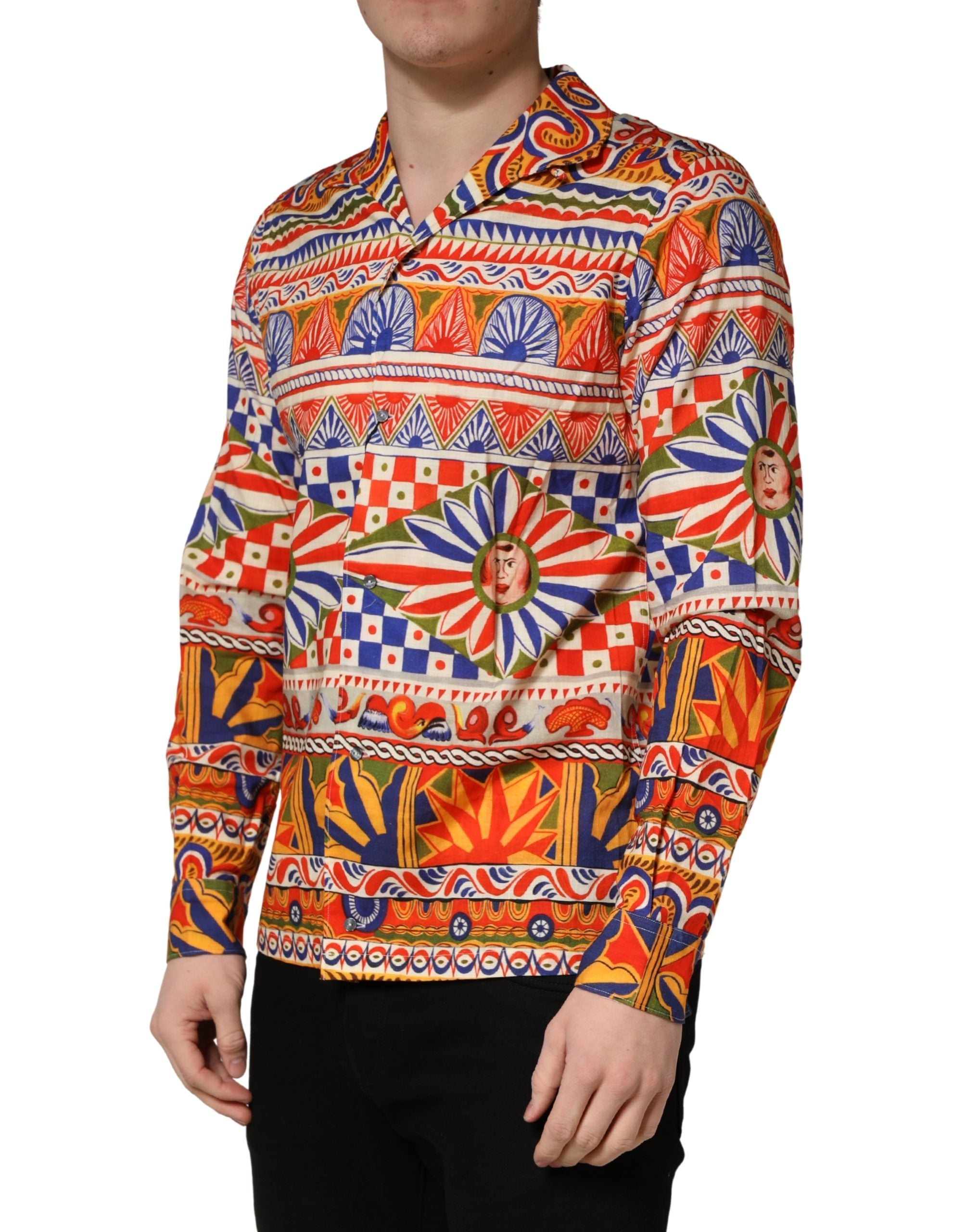 Camicia Uomo Dolce & Gabbana in Twill di Cotone Fantasia Carretto Siciliano Multicolor