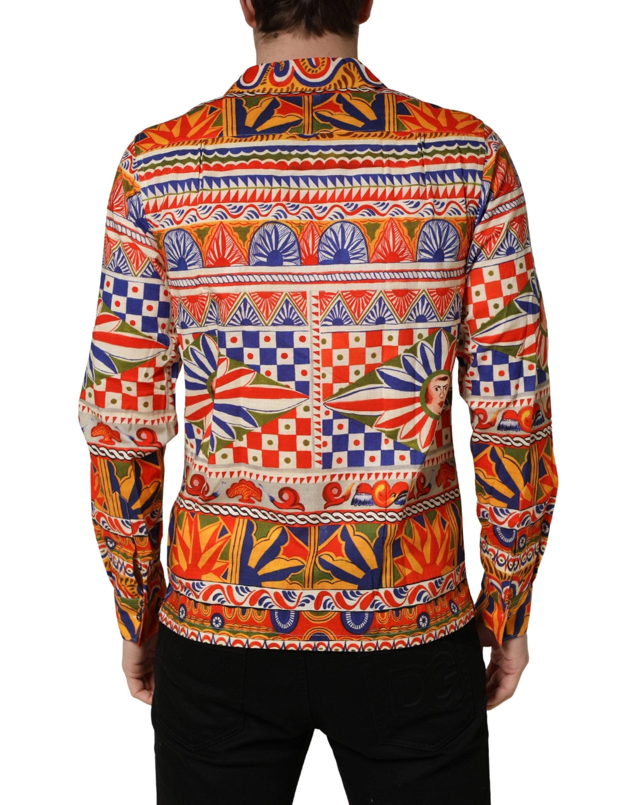 Camicia Uomo Dolce & Gabbana in Twill di Cotone Fantasia Carretto Siciliano Multicolor
