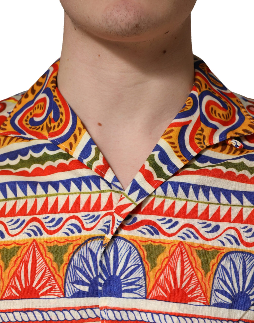 Camicia Uomo Dolce & Gabbana in Twill di Cotone Fantasia Carretto Siciliano Multicolor