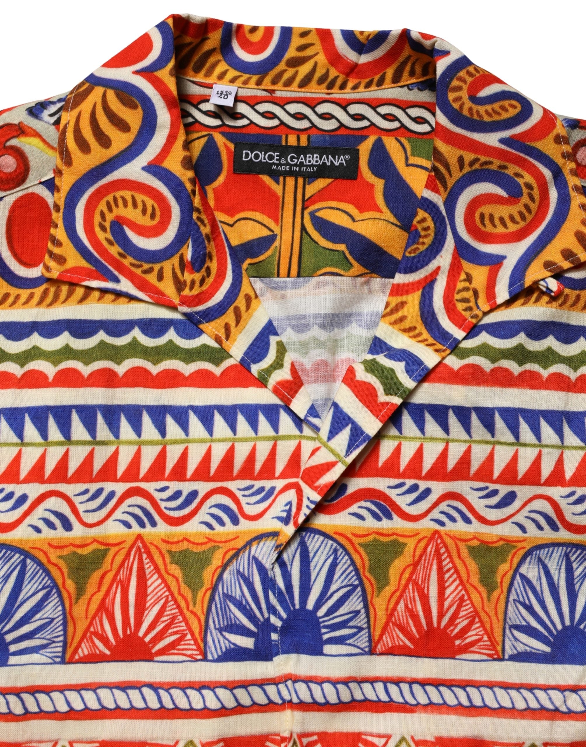 Camicia Uomo Dolce & Gabbana in Twill di Cotone Fantasia Carretto Siciliano Multicolor