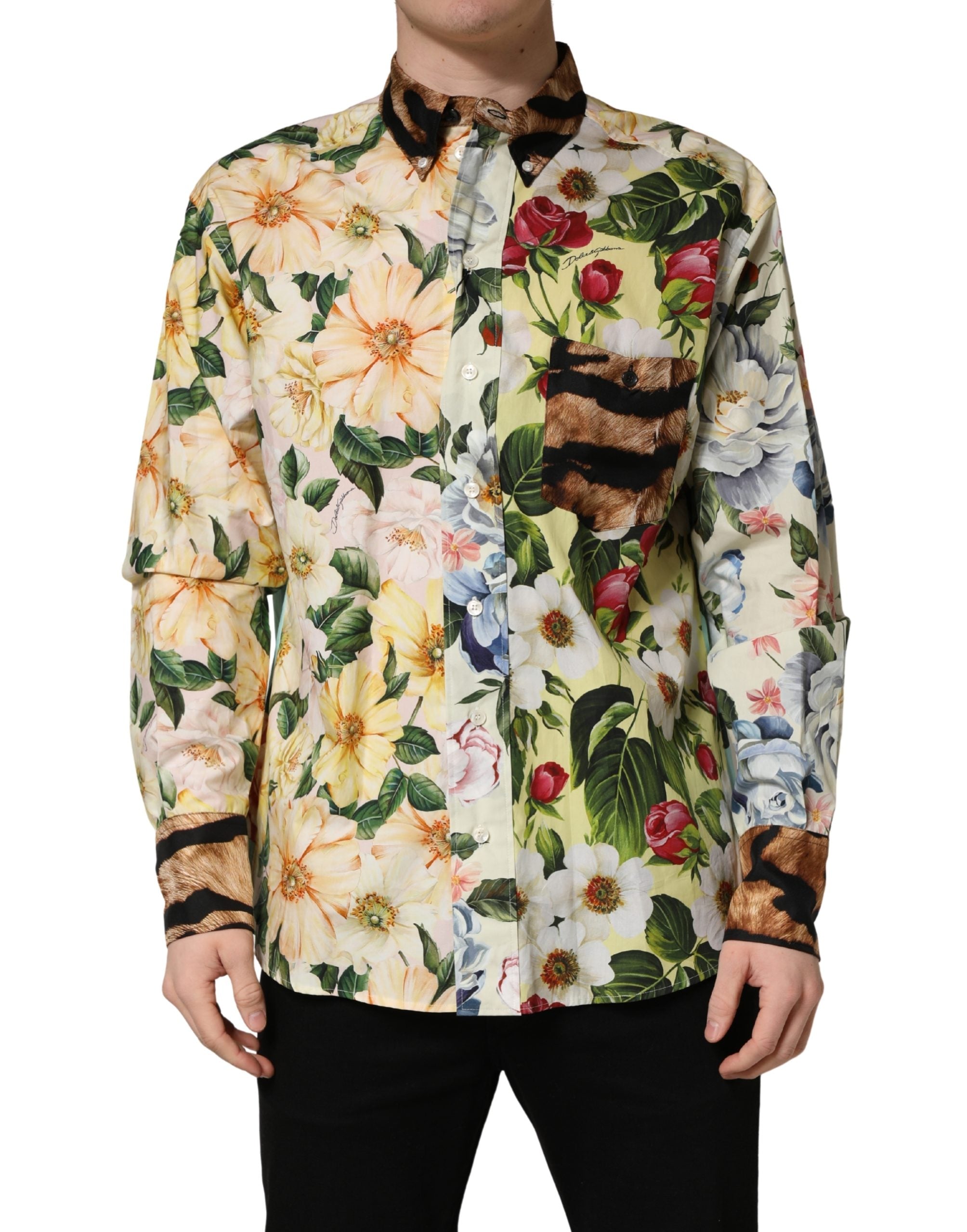Camicia con colletto fantasia floreale animale multicolore Dolce & Gabbana