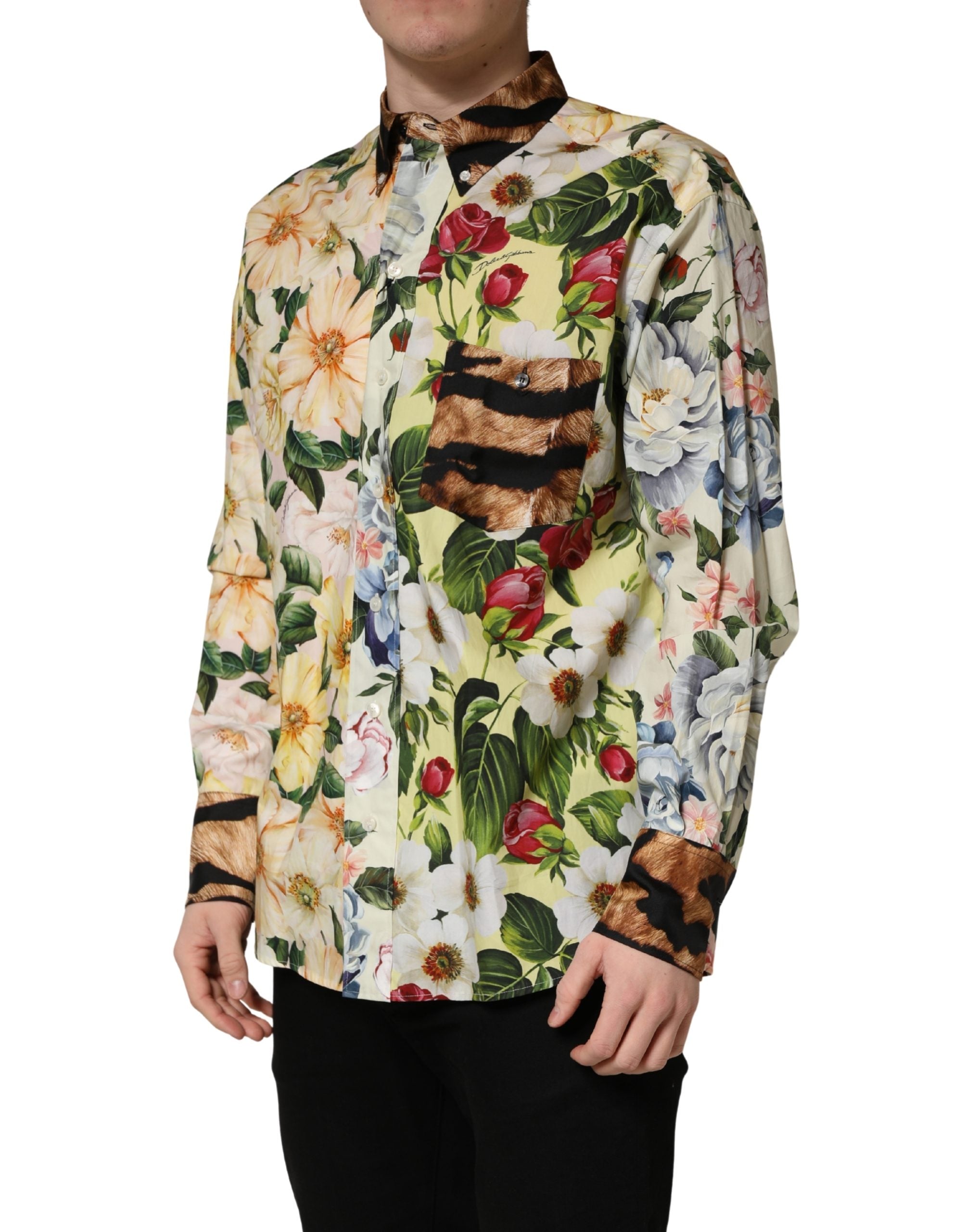 Camicia con colletto fantasia floreale animale multicolore Dolce & Gabbana