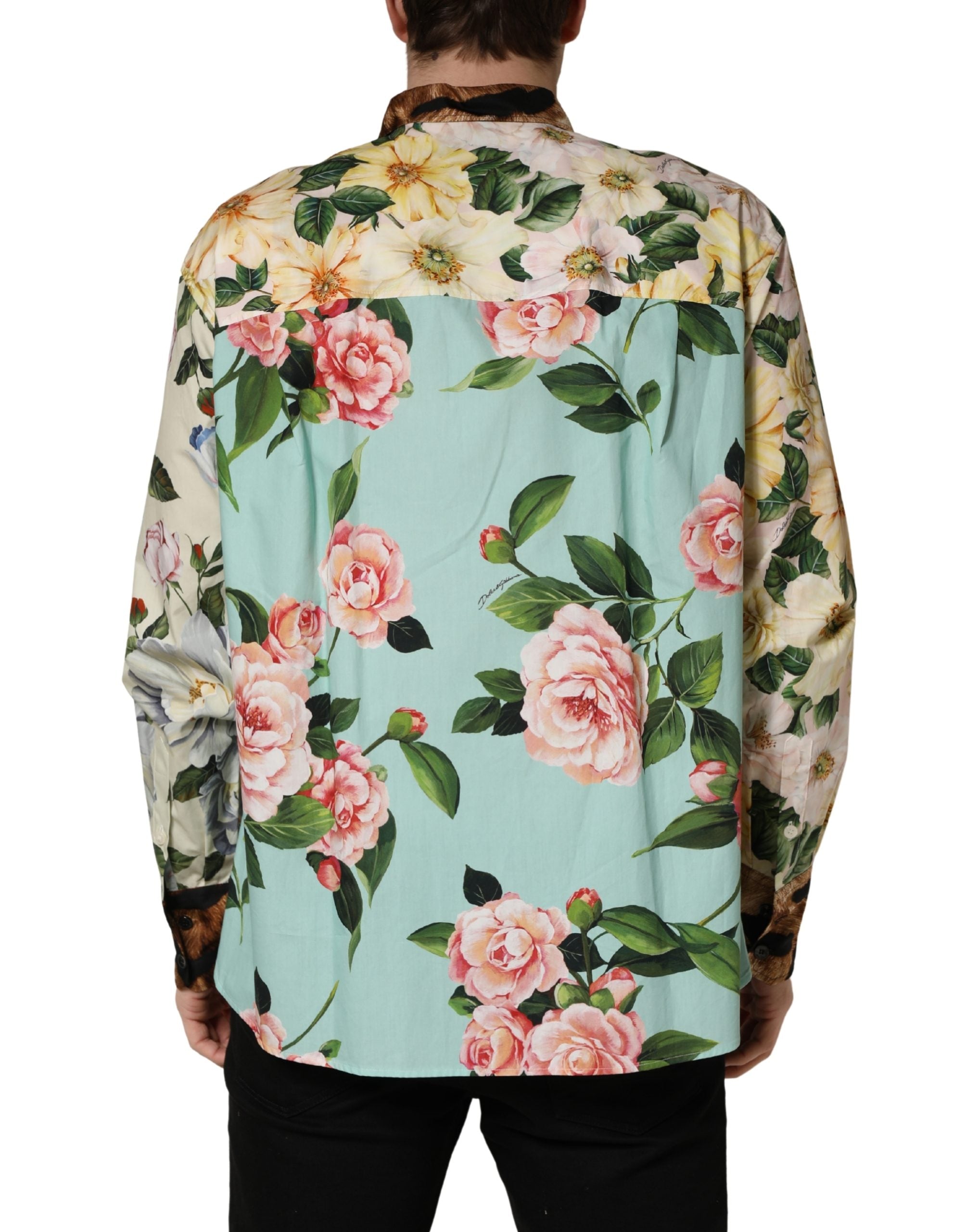 Camicia con colletto fantasia floreale animale multicolore Dolce & Gabbana