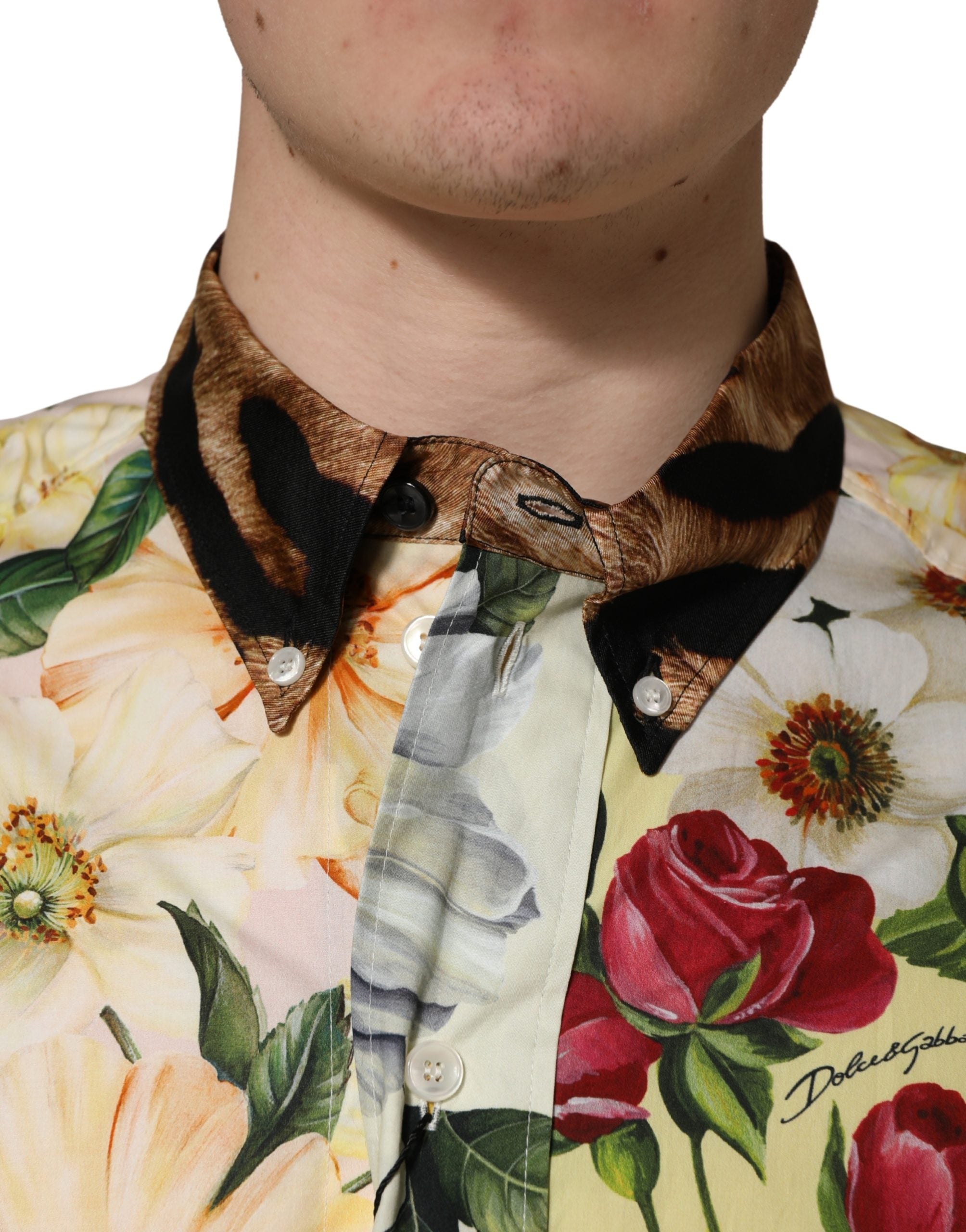 Camicia con colletto fantasia floreale animale multicolore Dolce & Gabbana