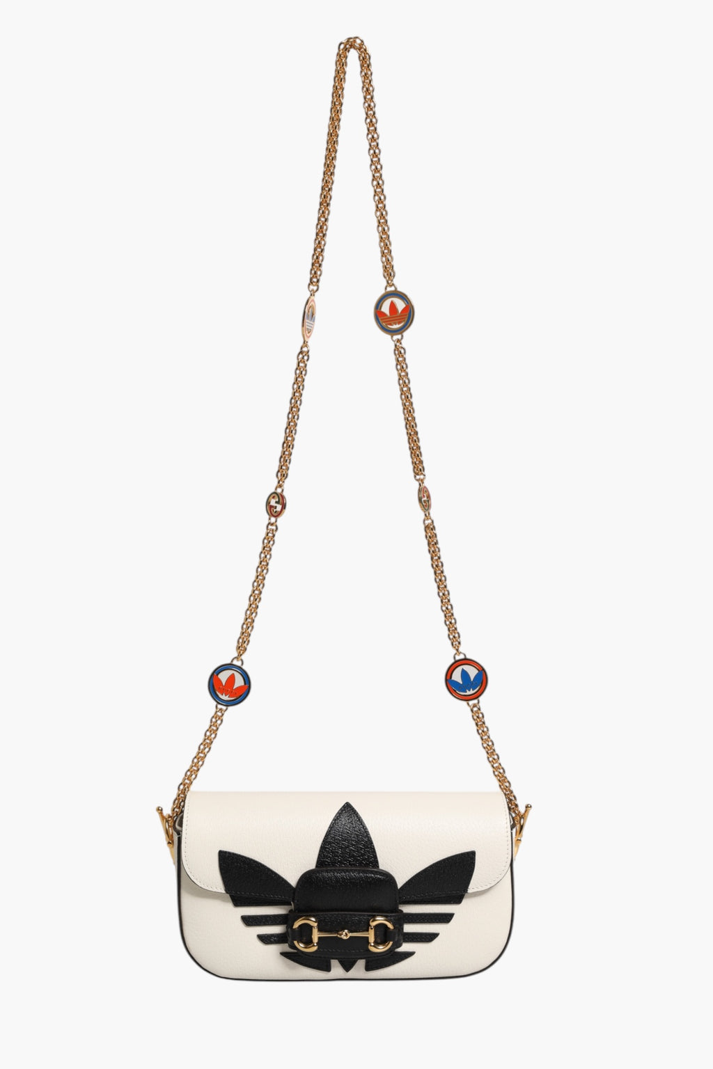 Borsa a spalla Gucci x Adidas Horsebit 1955 in pelle di vitello bianca e nera