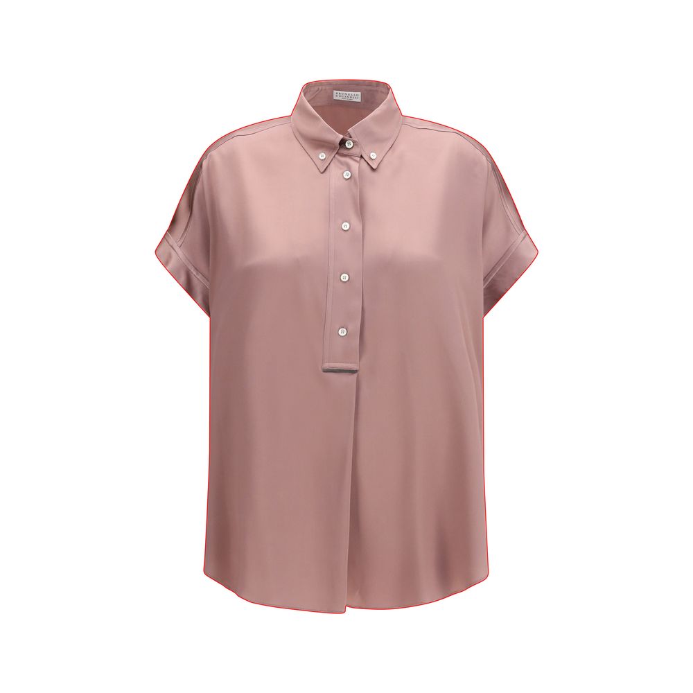 Camicia a maniche corte in seta multicolore Brunello Cucinelli