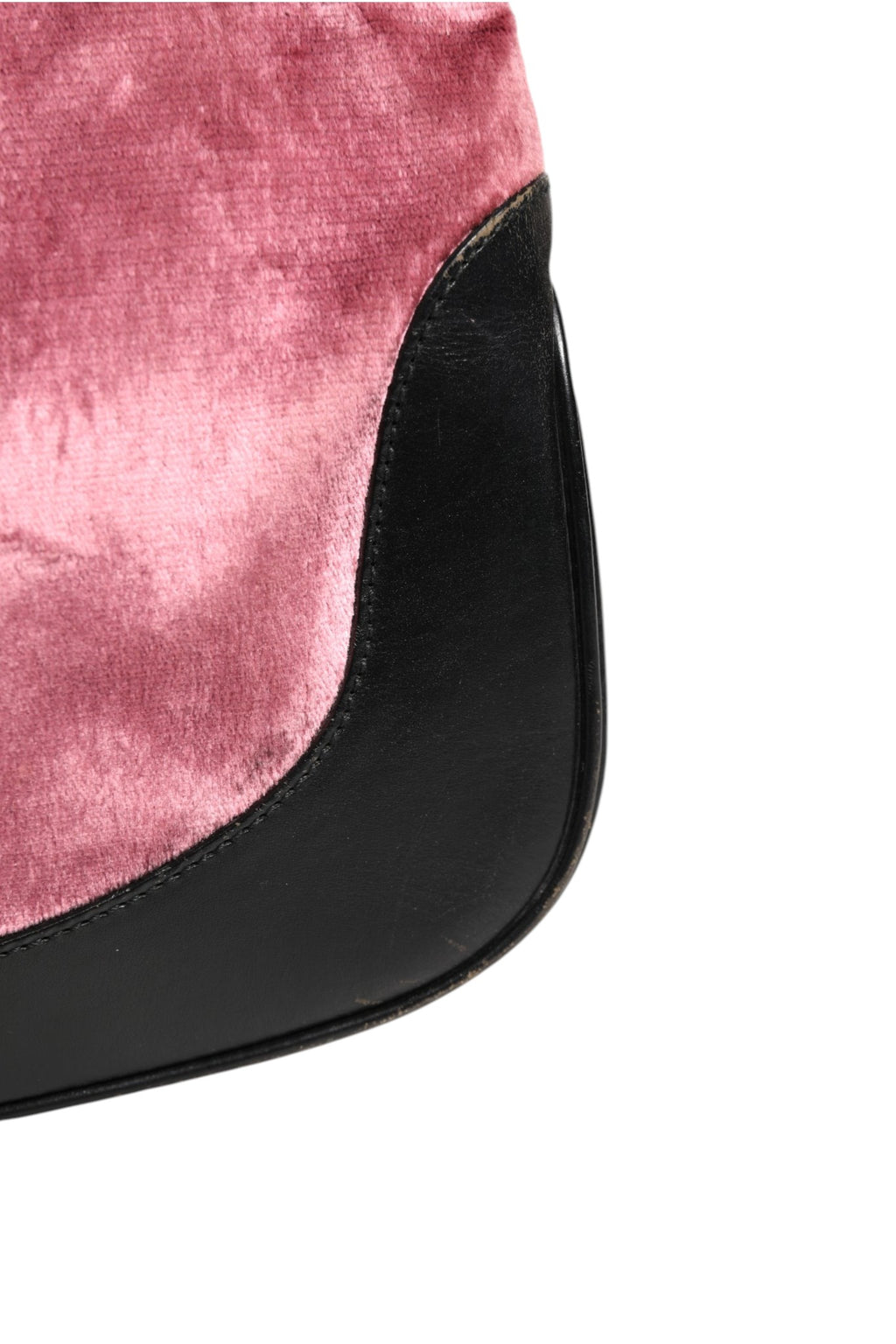 Borsa a Spalla Gucci Jackie in Velluto Rosa e Pelle Nera