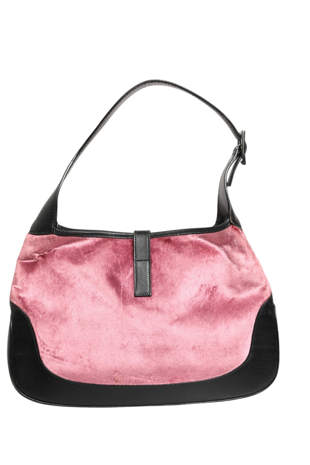 Borsa a Spalla Gucci Jackie in Velluto Rosa e Pelle Nera