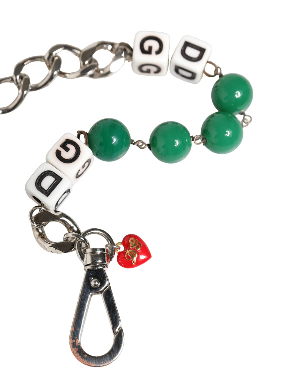 Bracciale con charm Dolce & Gabbana in ottone argentato a catena con dadi e logo DG