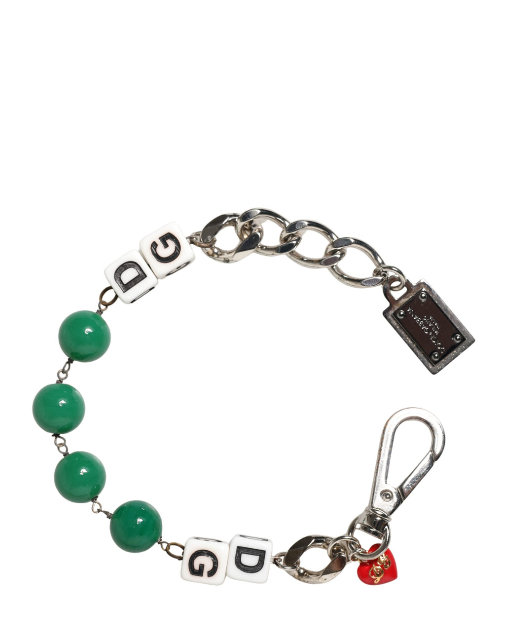 Bracciale con charm Dolce & Gabbana in ottone argentato a catena con dadi e logo DG