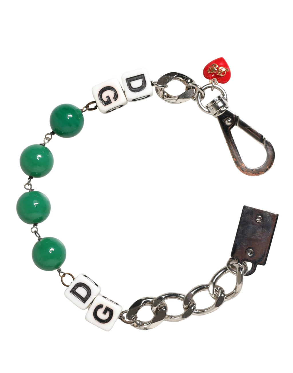 Bracciale con charm Dolce & Gabbana in ottone argentato a catena con dadi e logo DG