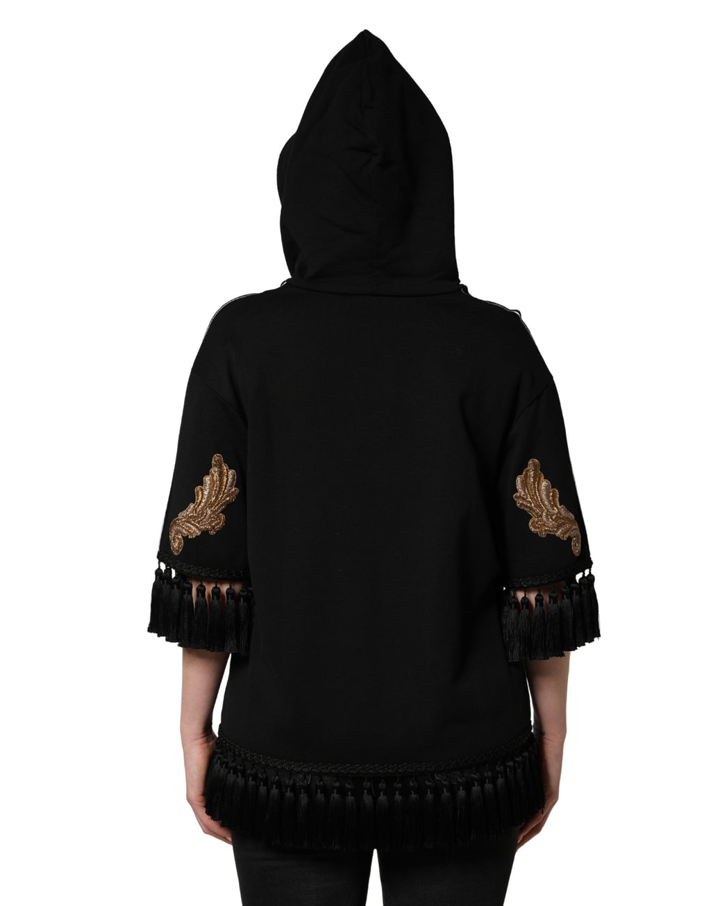 Felpa con cappuccio e nappe ricamate nera Dolce & Gabbana