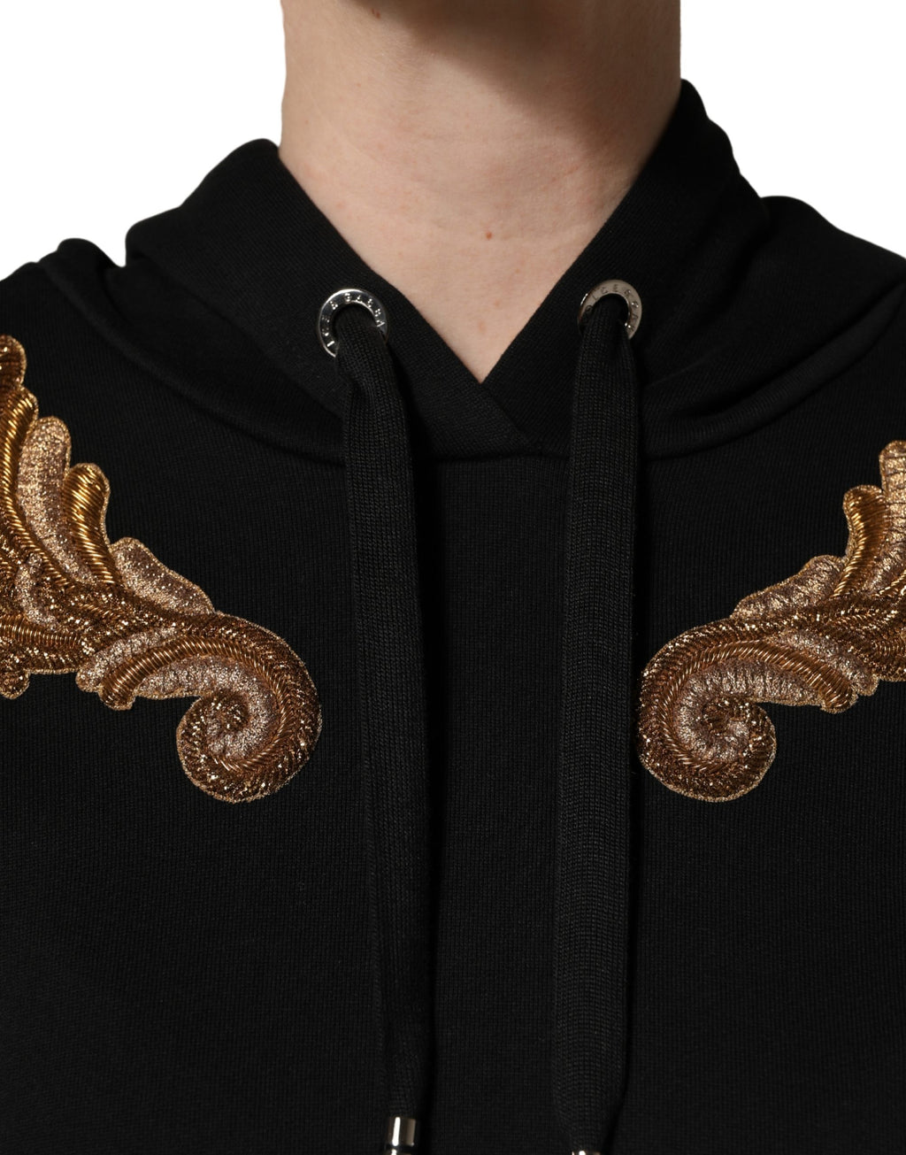 Felpa con cappuccio e nappe ricamate nera Dolce & Gabbana
