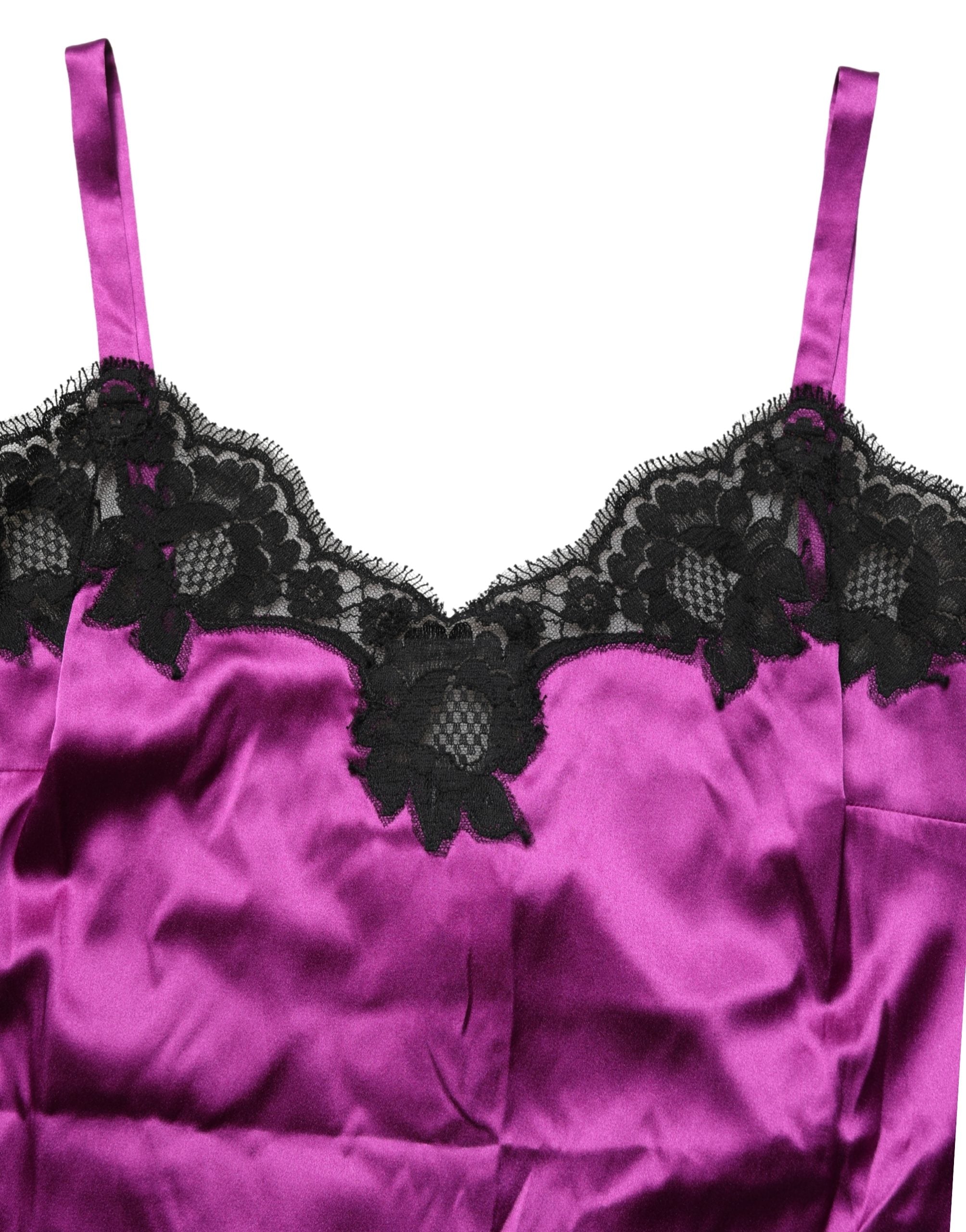 Canotta Dolce & Gabbana in seta viola con finiture in pizzo senza maniche