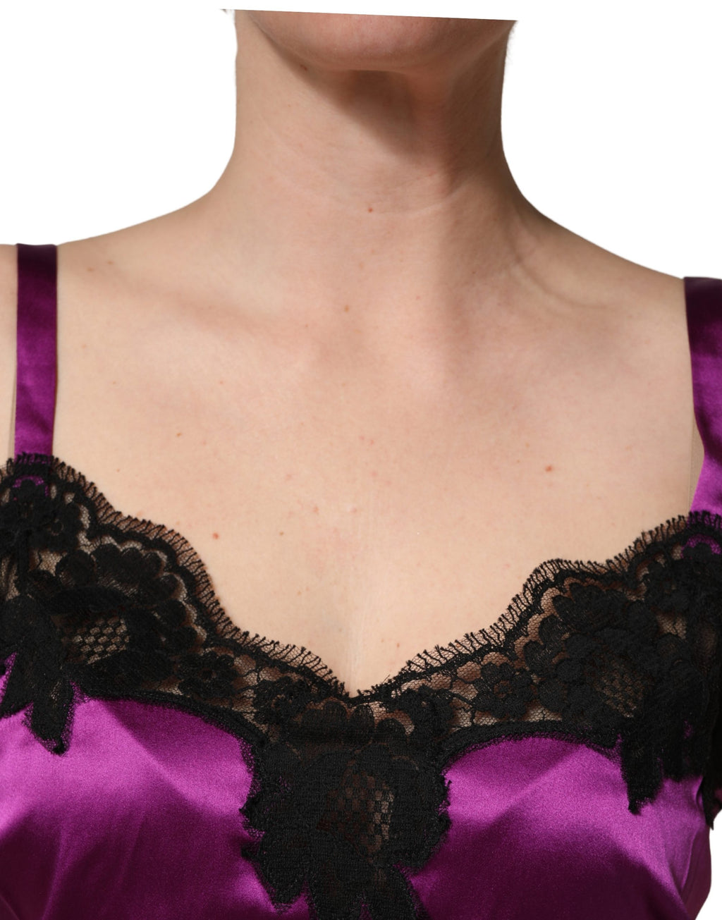Canotta Dolce & Gabbana in seta viola con finiture in pizzo senza maniche
