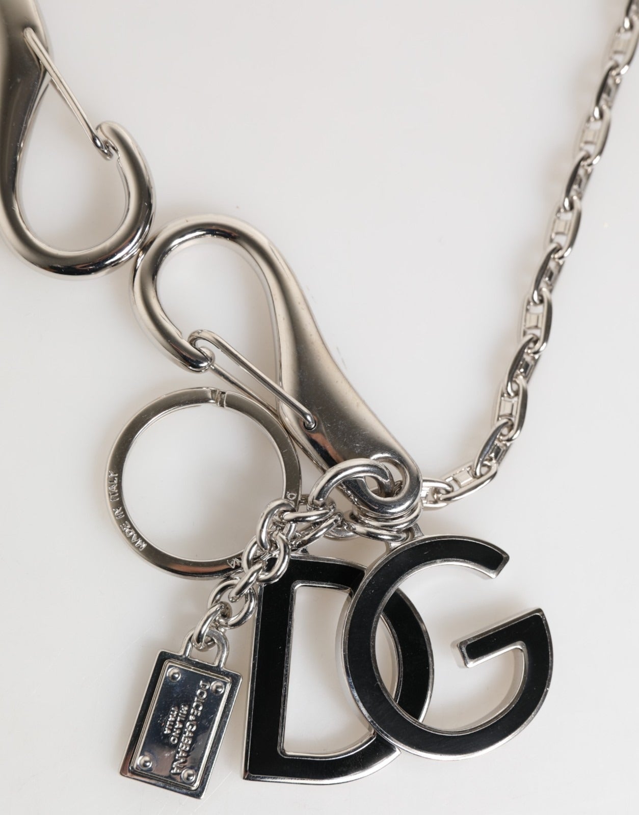 Dolce & Gabbana Portachiavi Charm Borsa con Logo DG Tonalità Argento