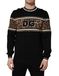 Dolce & Gabbana Black Leopard Wool Crew Neck Men Pullover Sweater