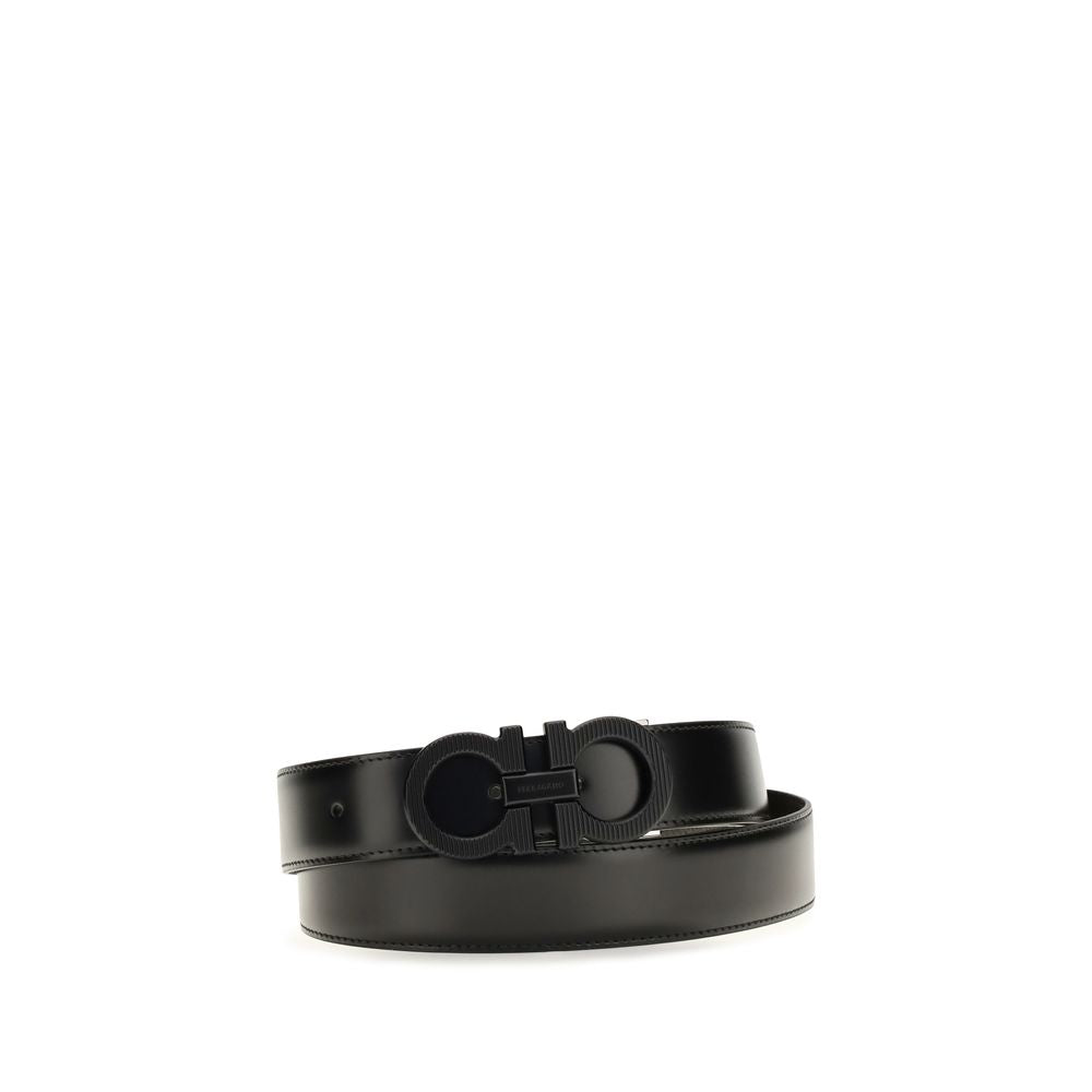Ferragamo Black Calf Leather Bos Taurus Regular Belt