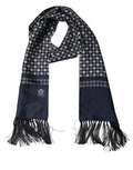Dolce & Gabbana Men Navy Blue Geometric Dot Silk Fringed Neck Shawl Scarf
