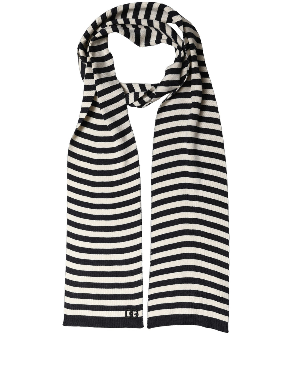 Dolce & Gabbana Black White Stripes Silk Knitted Shawl Scarf