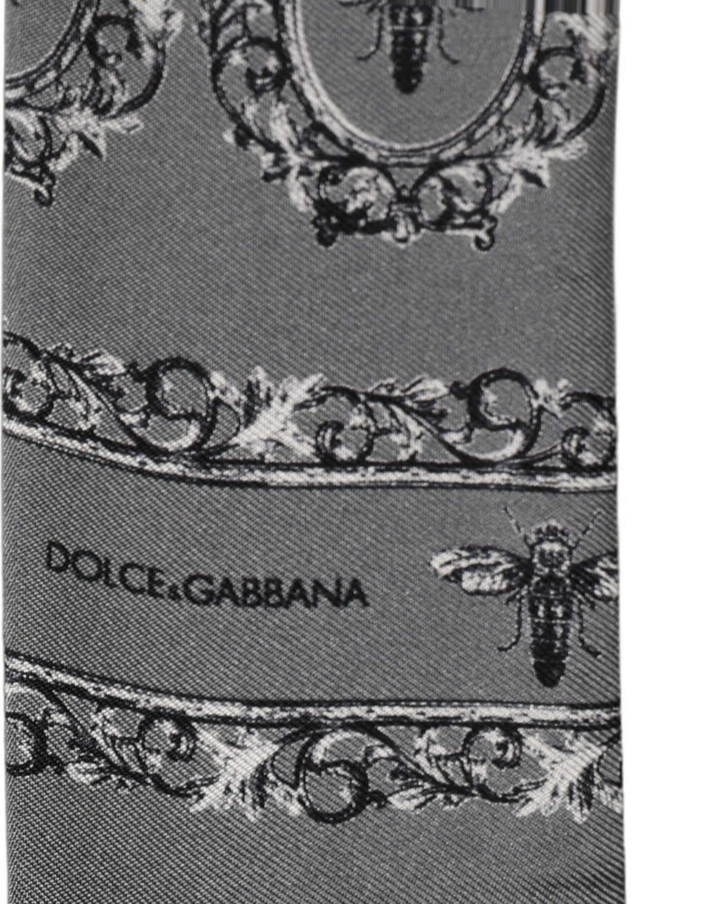Dolce & Gabbana Men Gray Bee Silk Skinny Twilly Foulard Scarf