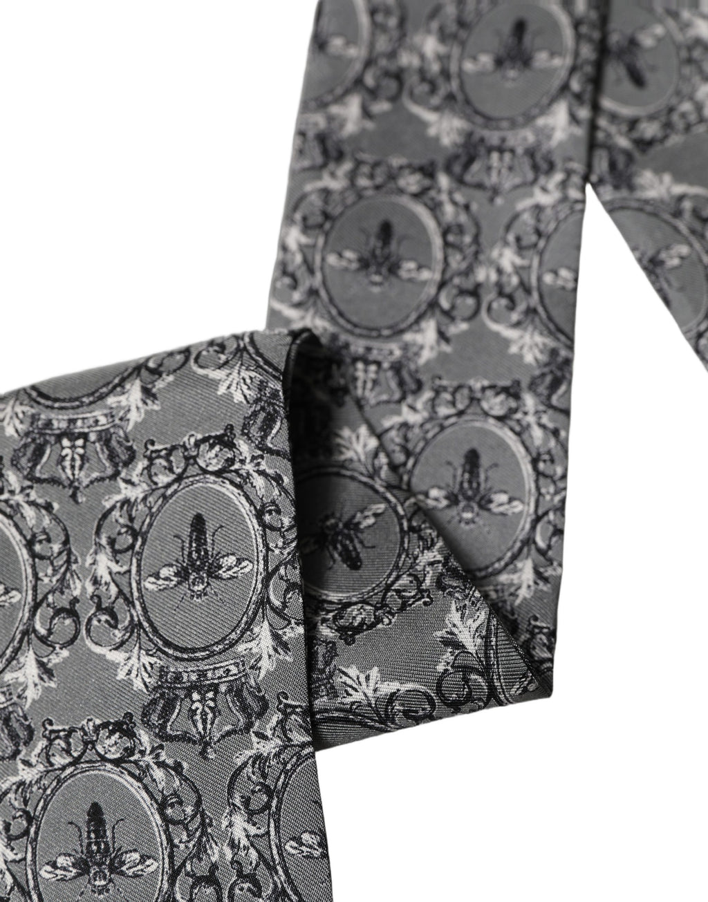 Dolce & Gabbana Men Gray Bee Silk Skinny Twilly Foulard Scarf