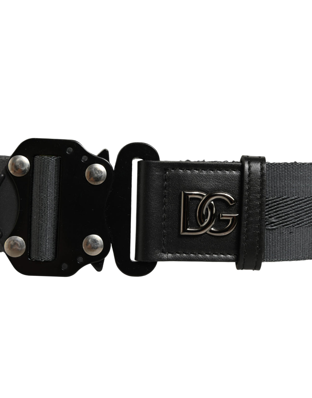 Dolce & Gabbana Men Gray Fabric Strap Logo Metal Buckle Belt
