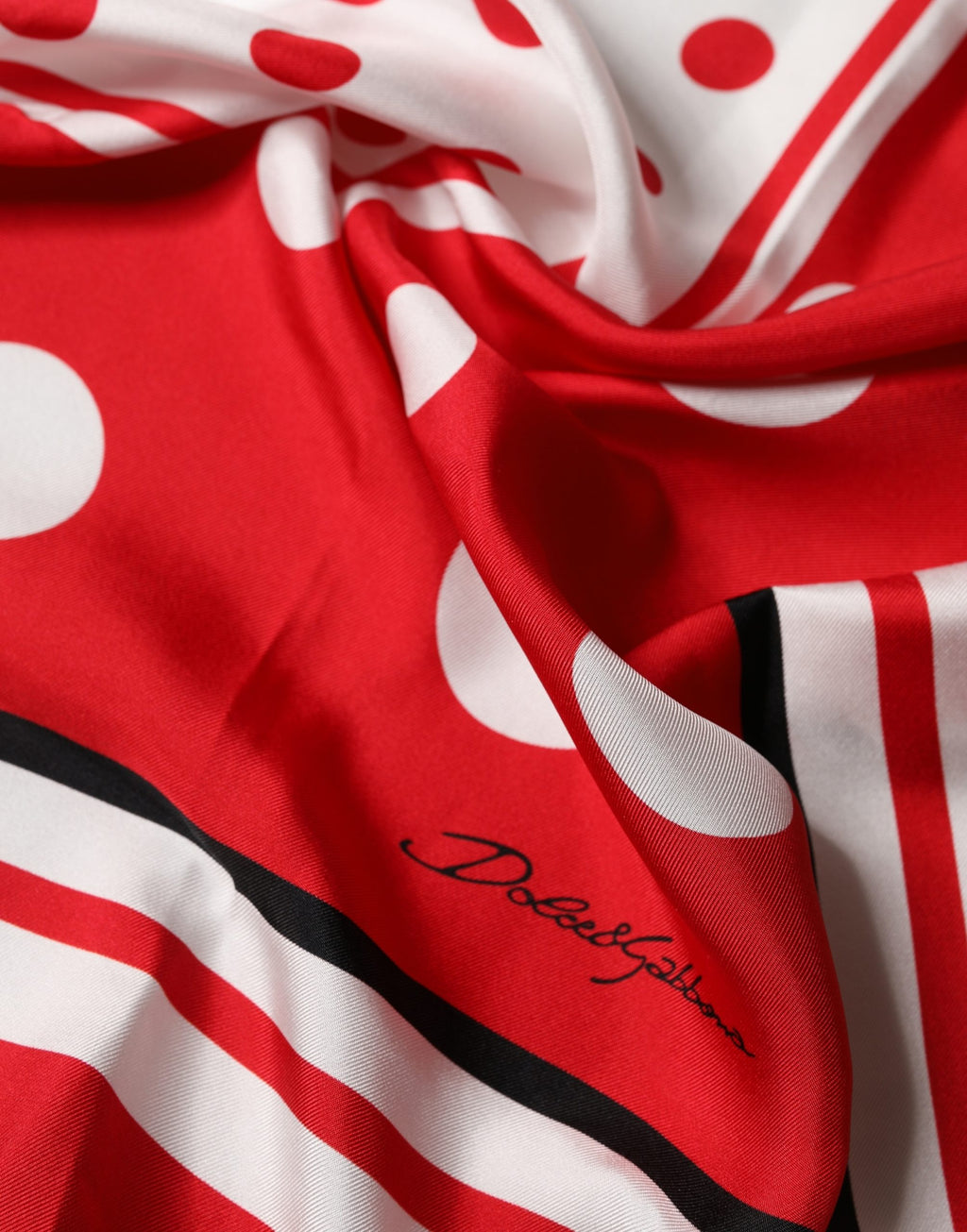 Dolce & Gabbana Red Polka Dot Print Silk Square Foulard Scarf