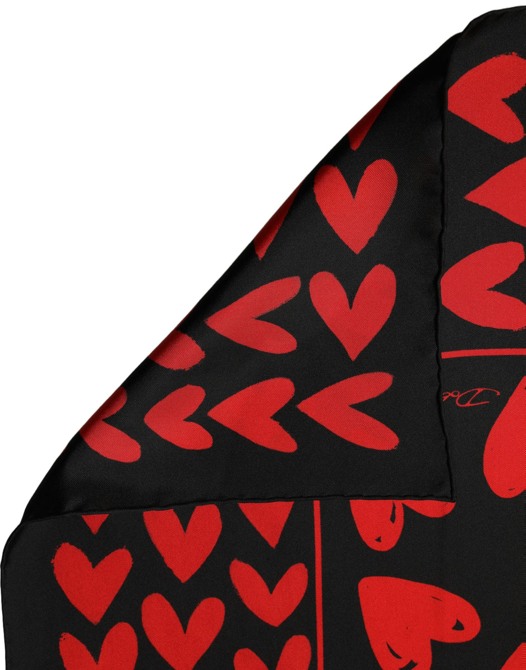 Dolce & Gabbana Black Red Silk Hearts Square Foulard Scarf