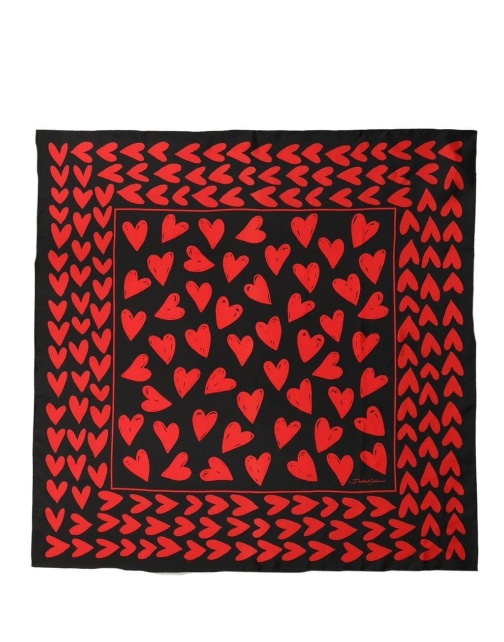Dolce & Gabbana Black Red Silk Hearts Square Foulard Scarf