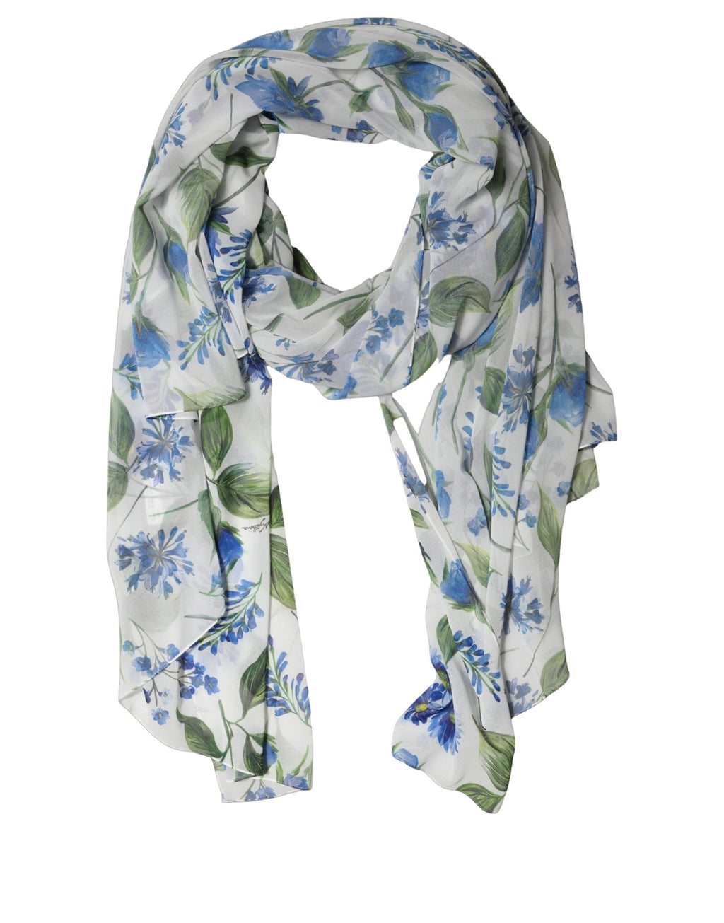 Dolce & Gabbana White Blue Floral Polyester Stole Scarf