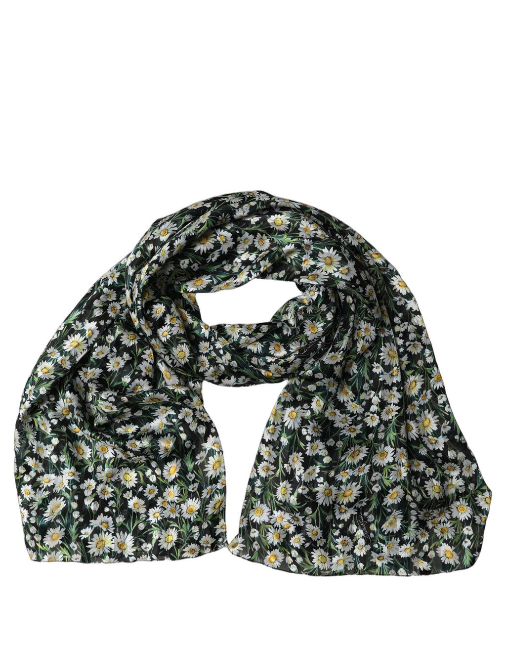Dolce & Gabbana Black Silk Daisy Chiffon Long Stole Scarf