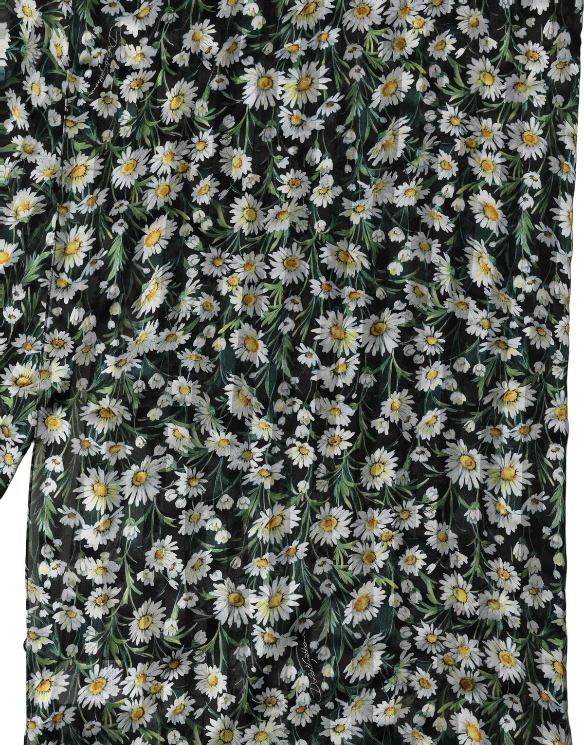 Dolce & Gabbana Black Silk Daisy Chiffon Long Stole Scarf