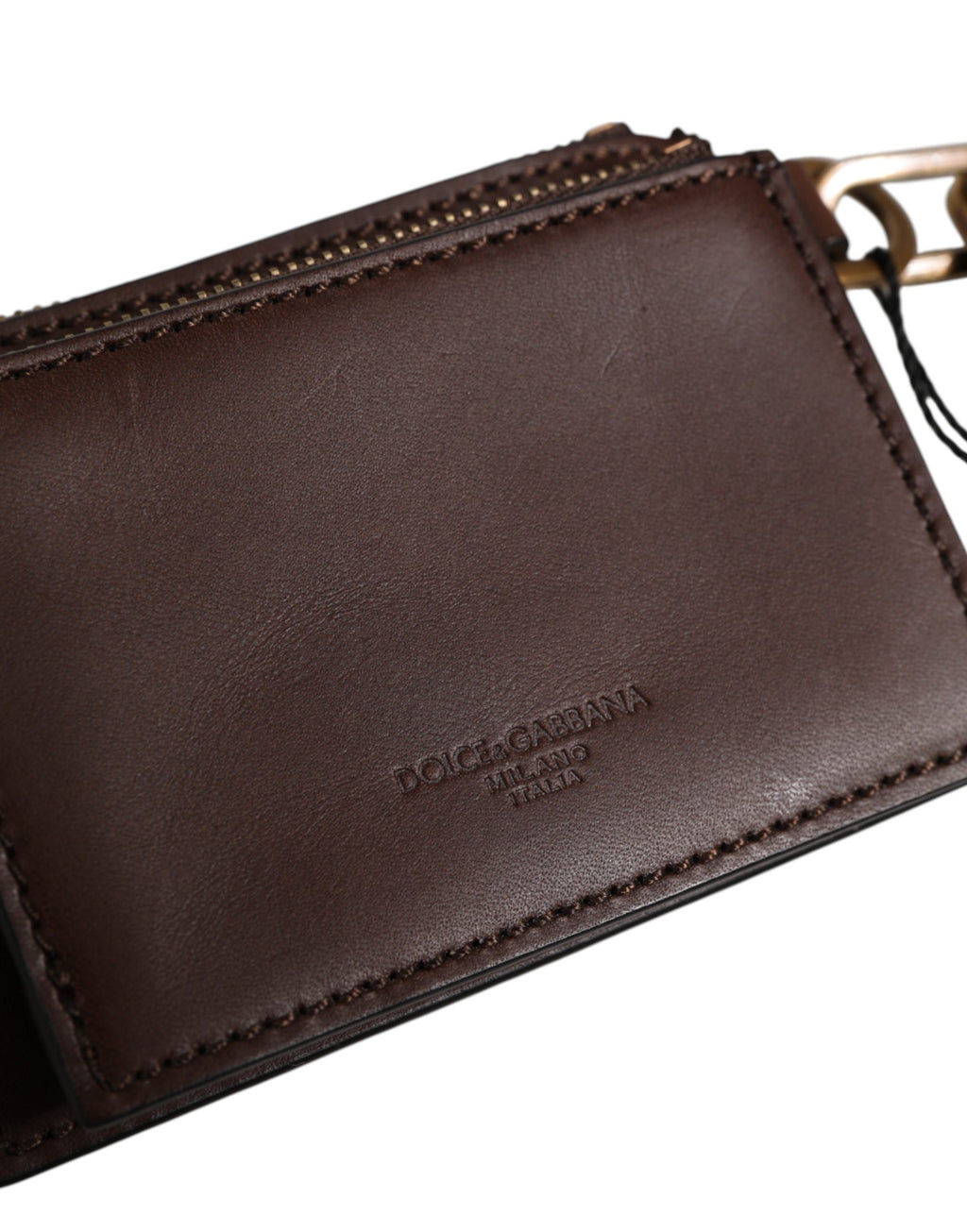 Dolce & Gabbana Brown Leather Logo Embossed Key Chain Coin Purse Wallet