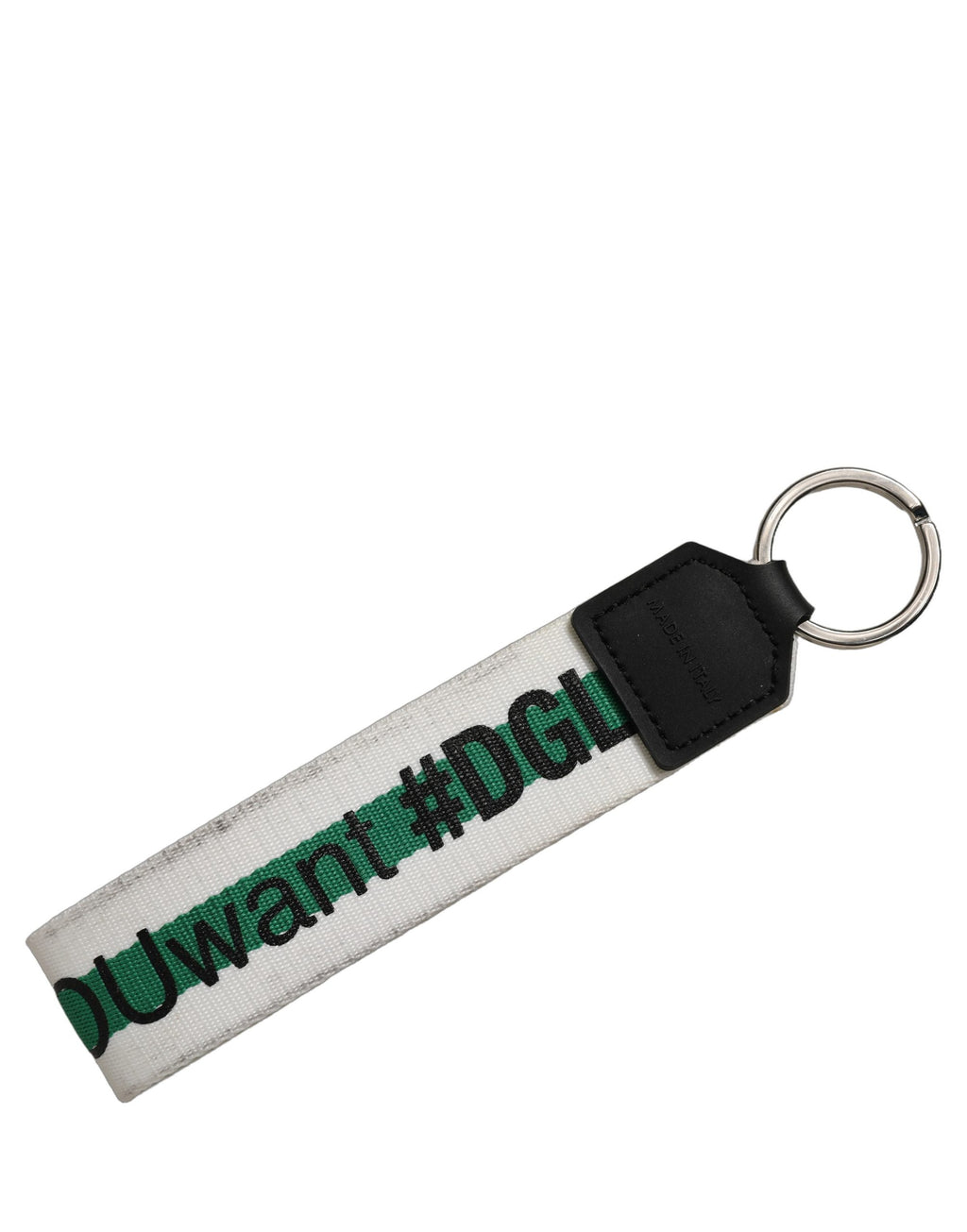Dolce & Gabbana Green Logo Polyester Silver Brass Holder Keychain Keyring