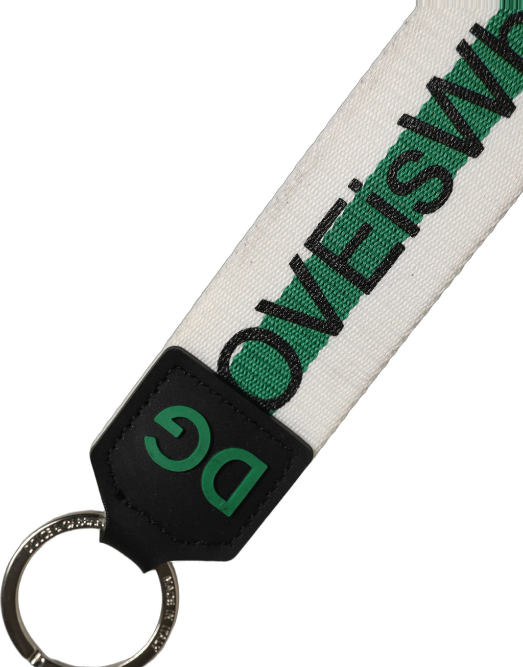 Dolce & Gabbana Green Logo Polyester Silver Brass Holder Keychain Keyring