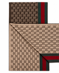 Gucci Monogram Brown Cashmere & Wool Scarf with Green & Red Web Stripe
