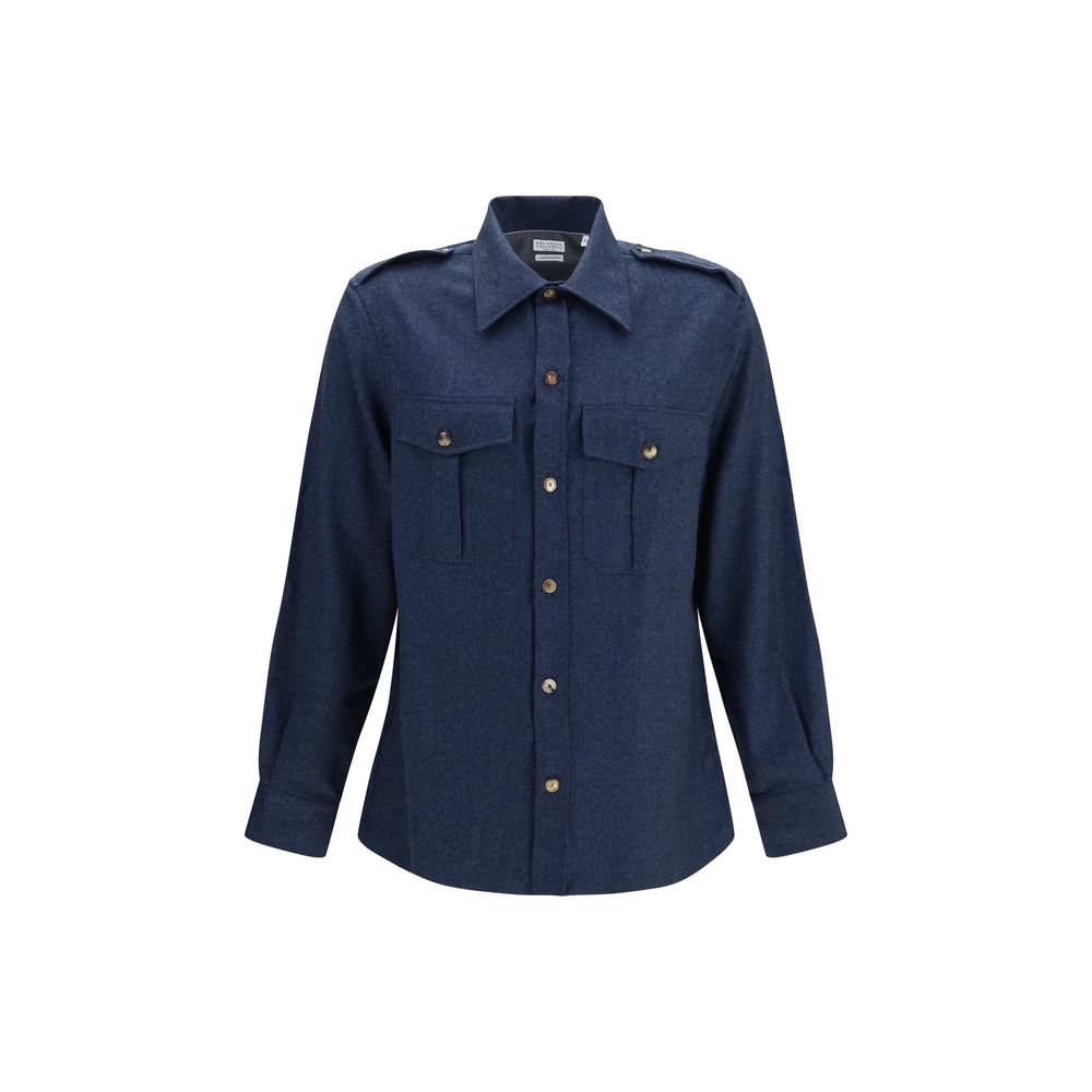 Brunello Cucinelli Blue Wool Oves Aries Shirt