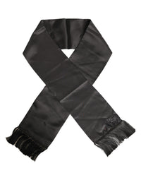 Dolce & Gabbana Black Satin Silk Fringed Lace Stole Scarf