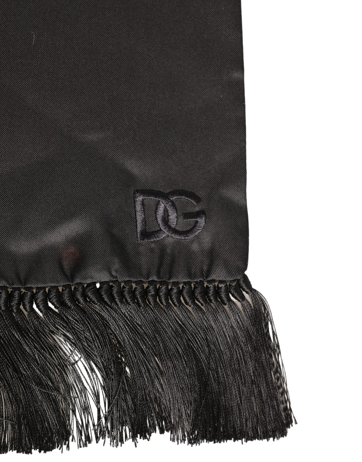 Dolce & Gabbana Black Satin Silk Fringed Lace Stole Scarf