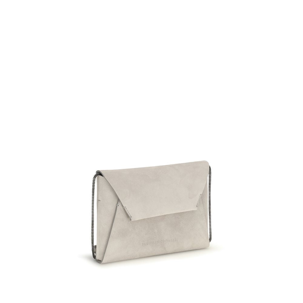 Brunello Cucinelli Gray Calf Leather Bos Taurus Shoulder Bag