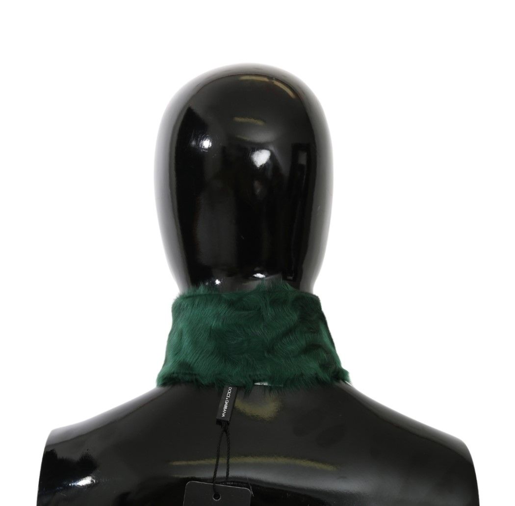 Sciarpa in pelle di agnello con colletto in pelliccia verde Dolce & Gabbana