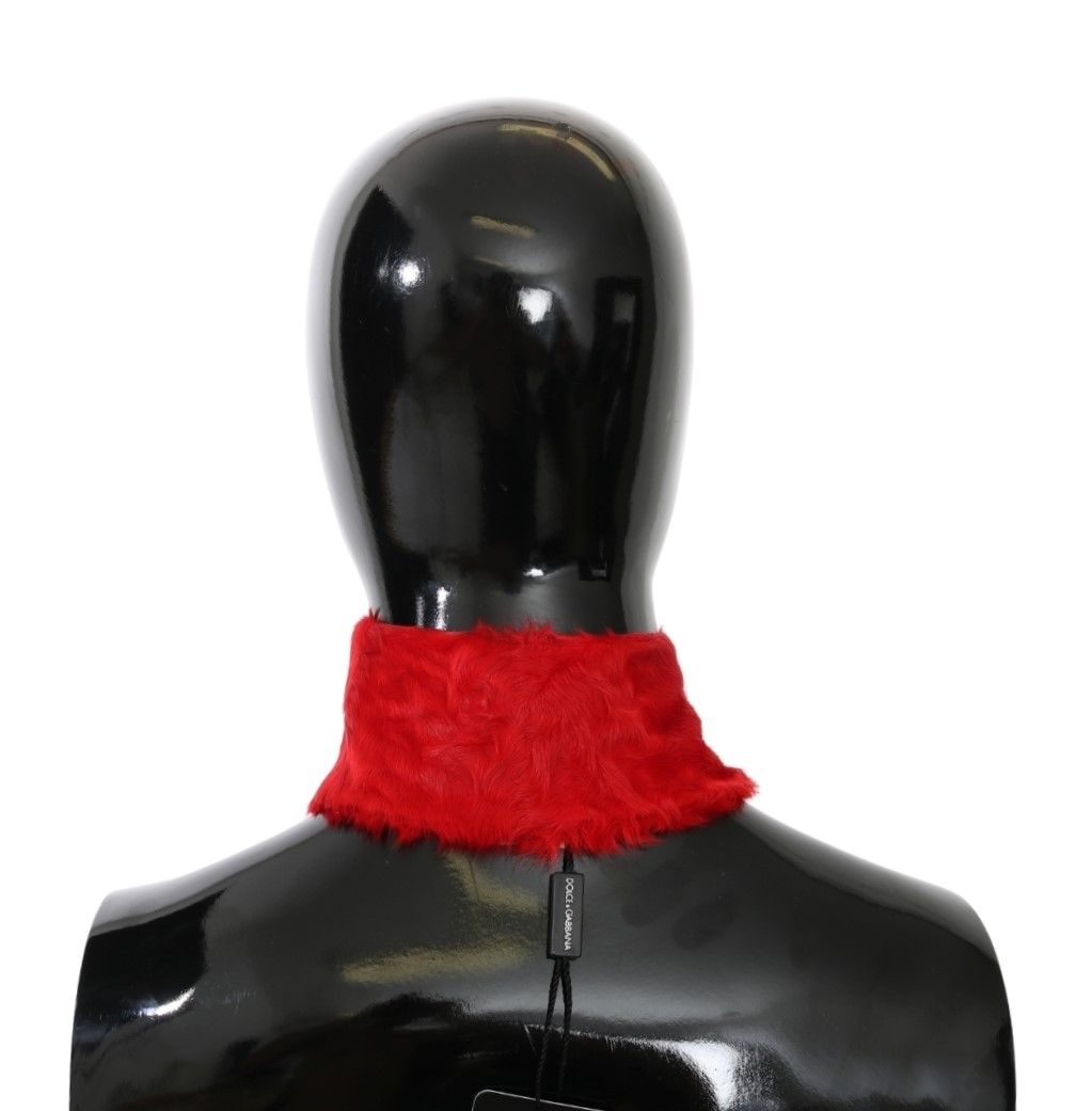 Foulard Dolce & Gabbana in pelliccia rossa con collo in pelle di agnello