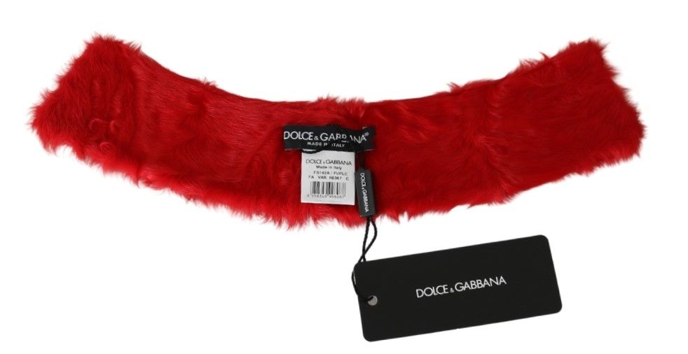 Foulard Dolce & Gabbana in pelliccia rossa con collo in pelle di agnello