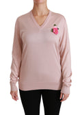 Maglione in seta pullover Dolce & Gabbana rosa con applicazioni floreali