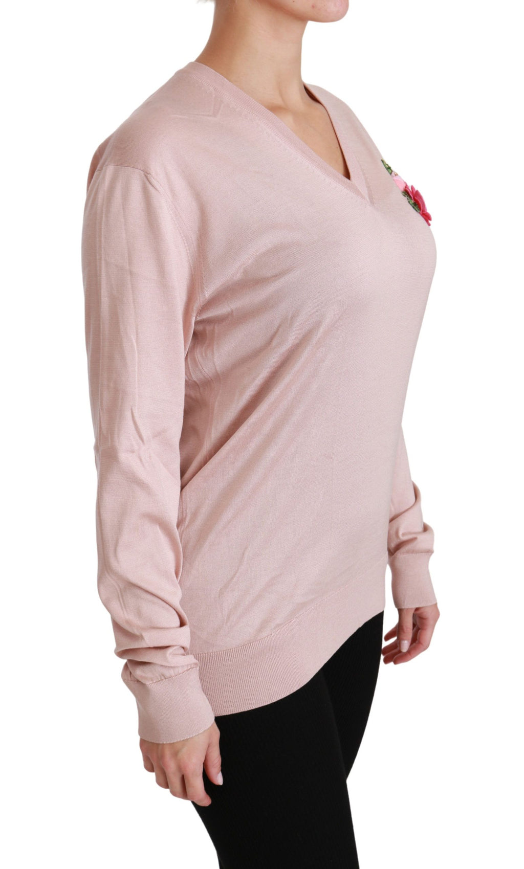 Maglione in seta pullover Dolce & Gabbana rosa con applicazioni floreali