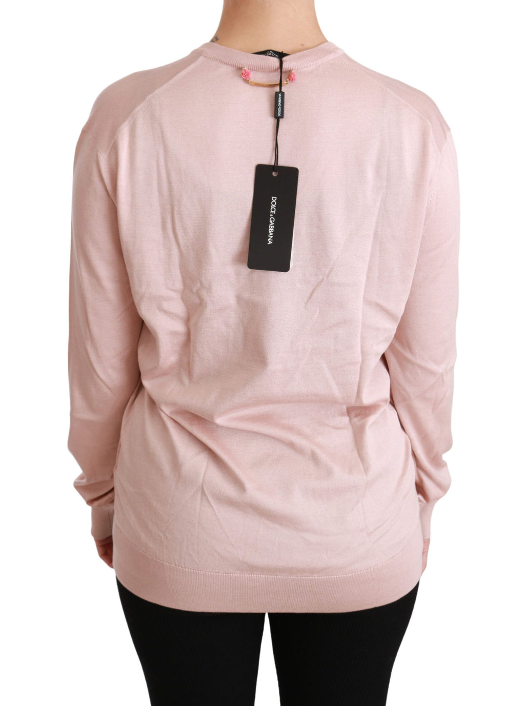 Maglione in seta pullover Dolce & Gabbana rosa con applicazioni floreali