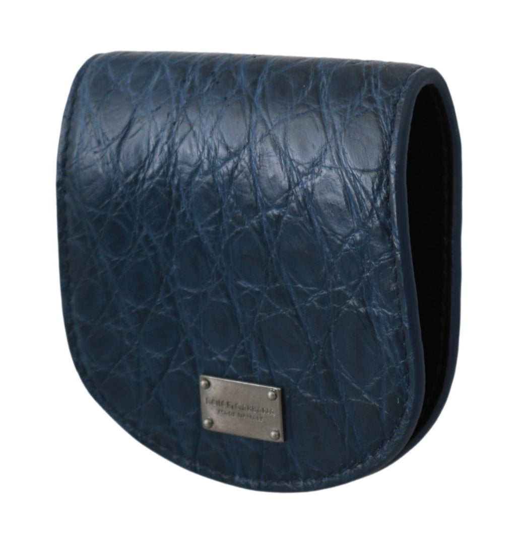 Dolce & Gabbana Portafoglio Tascabile Blu Porta Condom in Pelle Esotica Blu